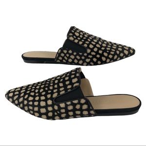 Jenni Kayne Giraffe Spotted Calf Fur Mules in Black Honey 🆕